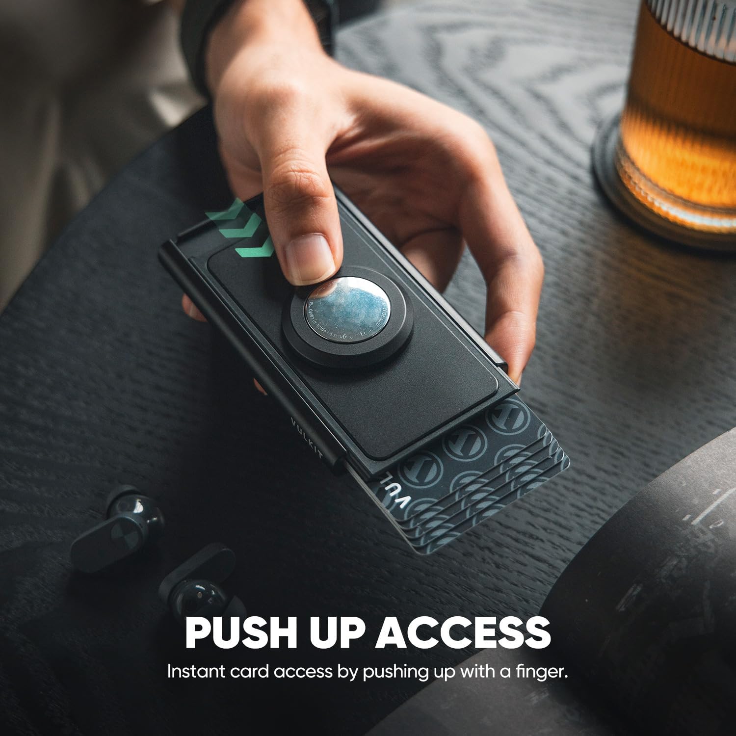 VULKIT Pop Up Wallet with Money Clip and Airtag Holder, Slim Aluminum Wallet for Men RFID Blocking, Black - Image 2