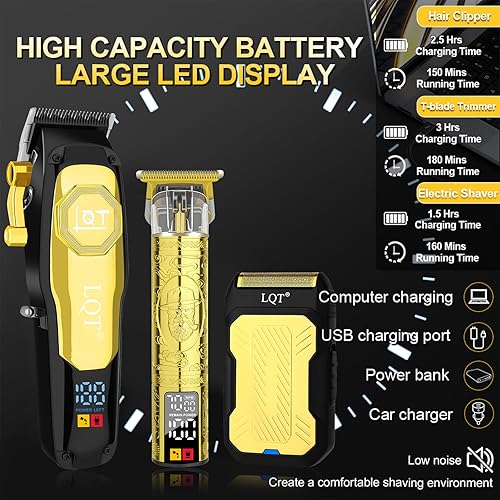 Miniatura 2 de Cortadora de pelo profesional inalámbrica para hombres, juego de cortapelos recargable y recortadora de barba con hoja en T, palanca ajustable,
