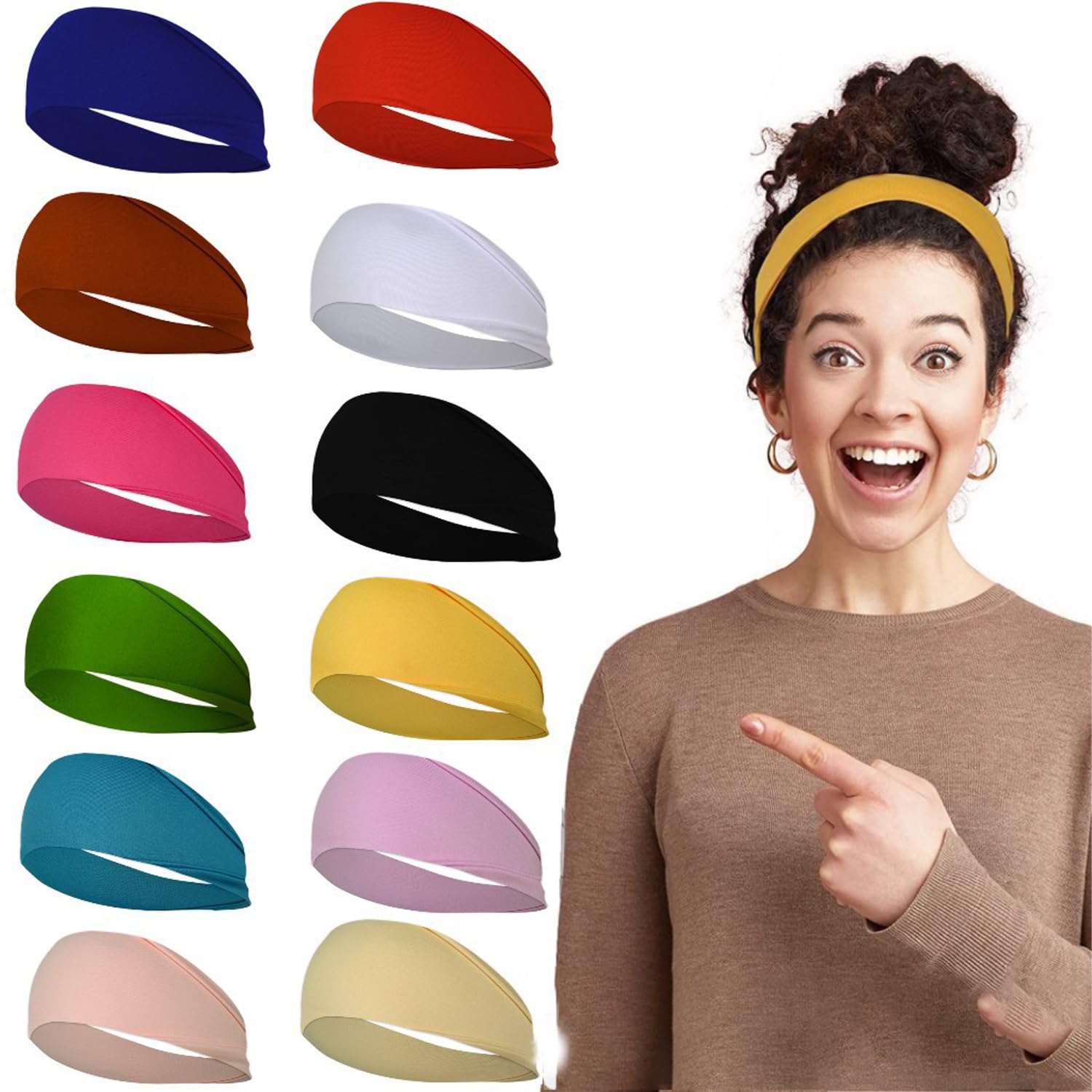 YLYSLFC 12pcs Stretchy Headband,Soft Polyfiber Fashion Sports Headbands,Soft Headbands For Women Thick Headbands For Women Workout Yoga Running.