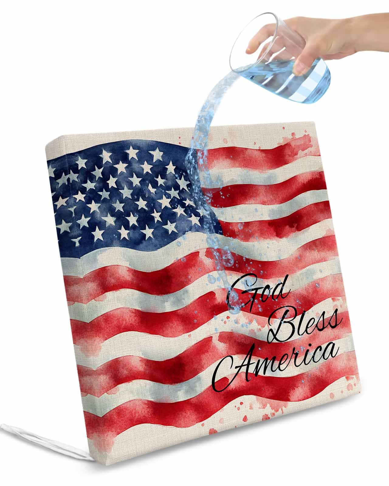 2 Pack American Flag Waterproof Cushion Covers with Ties, Outdoor Patio Chaise Lounge Chair Seat Cushion Slip Covers Replacement(Only Cover) Rustic Watercolor USA Flag 24