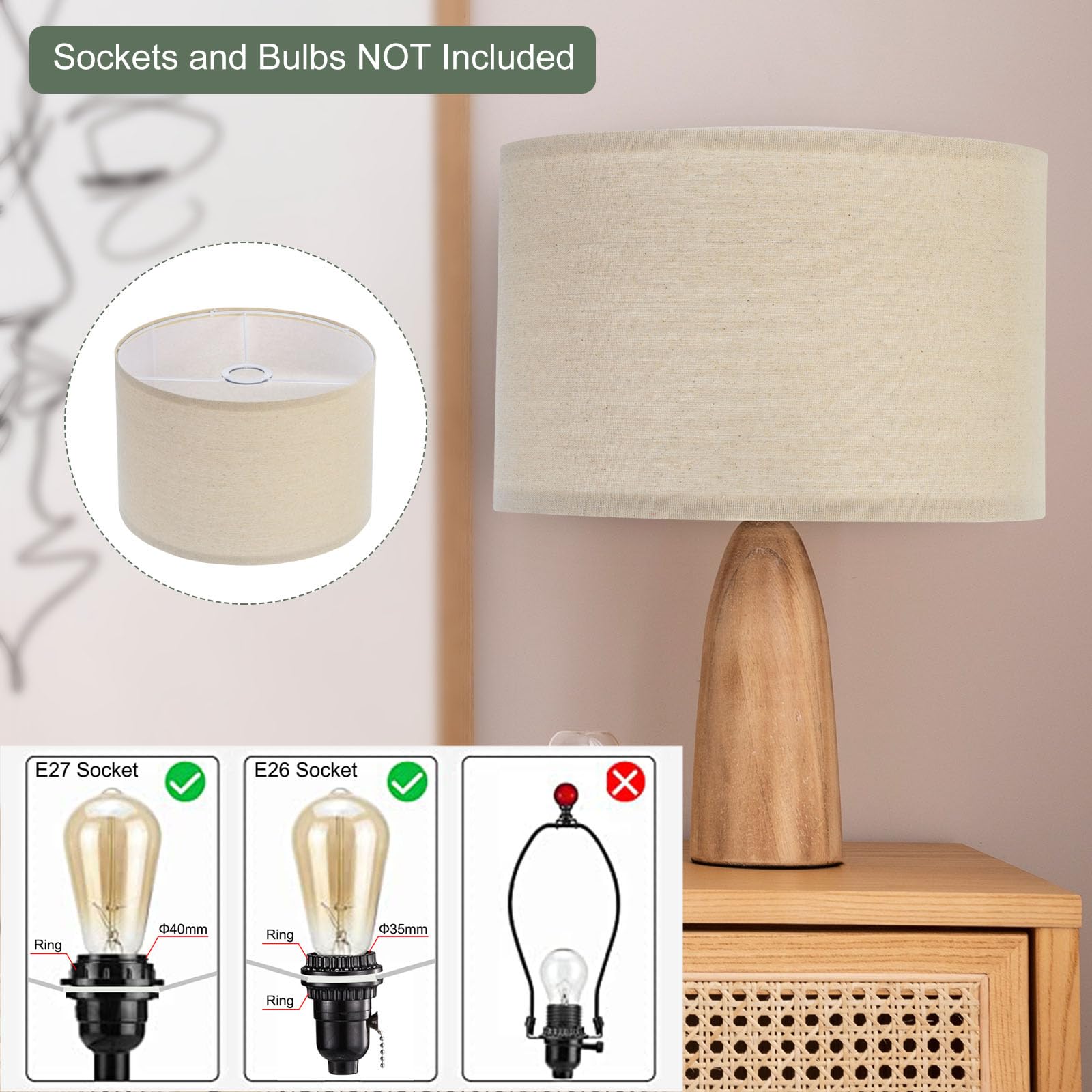 YOKIVE Set di 2 paralumi per lampade da tavolo, lampade da terra, forniscono una luce calda, ideali per soggiorno, camera da letto, studio, ufficio (crema, 30,5 x 30,5 x 20,3 cm)