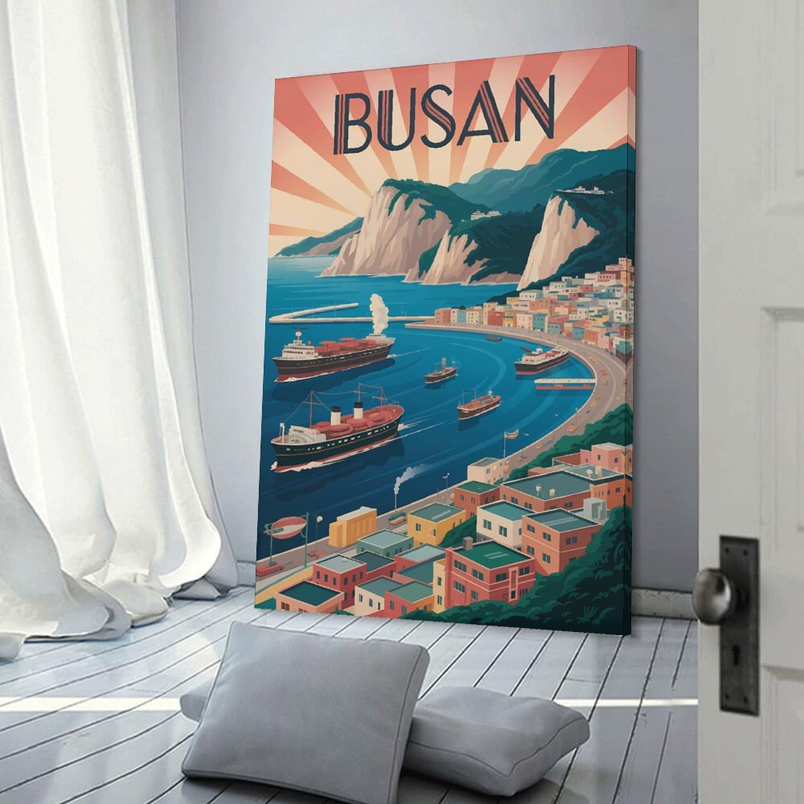 Junmoney Home Decor Wall Art Busan Travel, 20x30inch(50x75cm), for New Homes, Bedrooms Or Workspaces, Decorative Present for New Homes