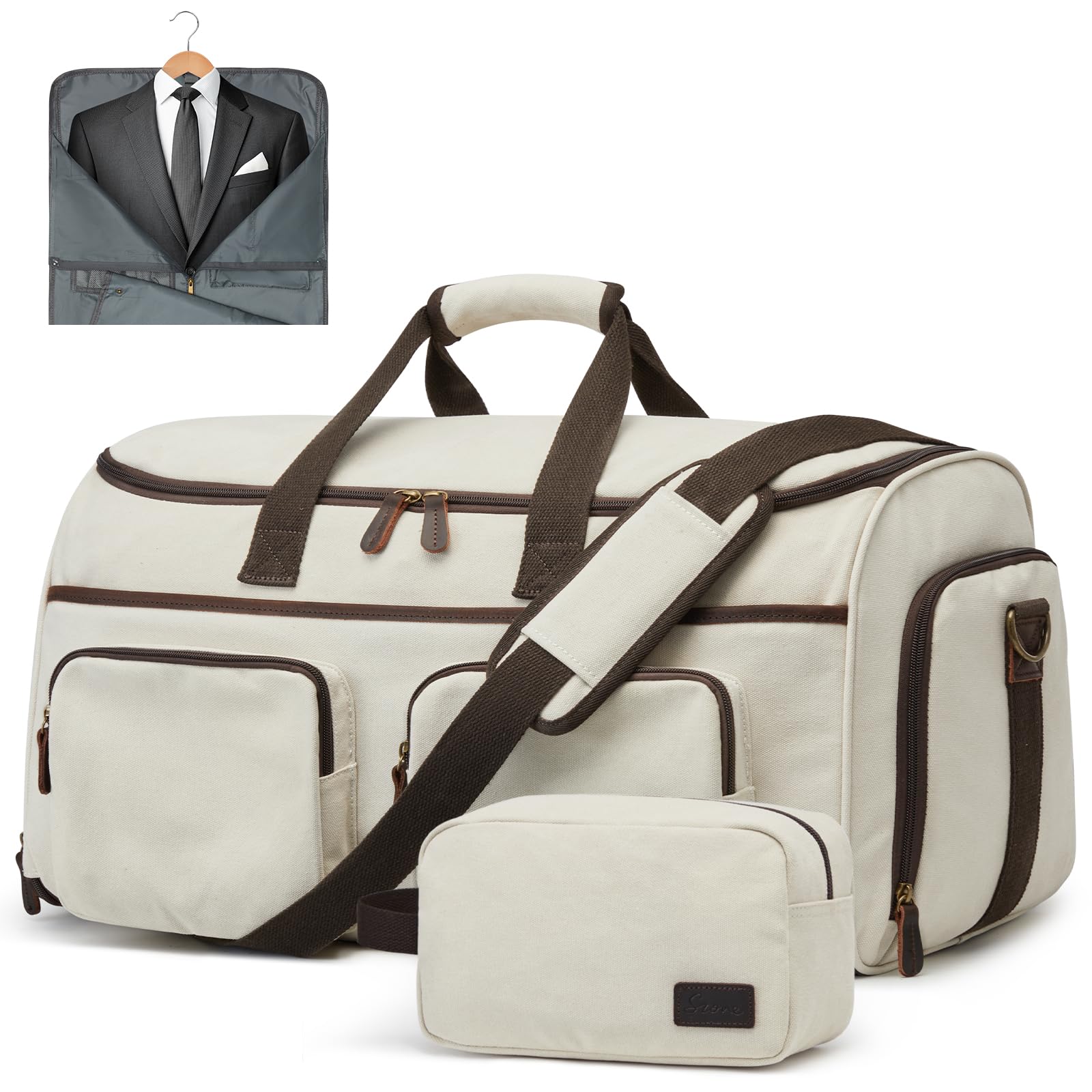 S-ZONE Carry On Garment Bag for Travel, Convertible Garment Duffle Bag Suit Bags for Men Women Travel (Beige)
