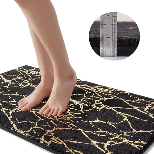 Miniatura 7 de QJHOMO Alfombra de baño de mármol negro y dorado, alfombra de baño antideslizante, alfombra de baño súper absorbente, alfombra de baño de microfibra