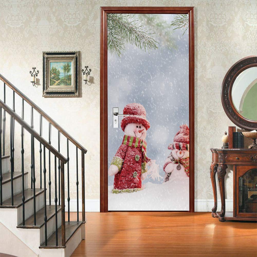 3d Stickers Porte Porte Bonhomme de neige dans une scène de neige L90 x H210cm Auto-AdhéSif Murale DéCoration De La Maison Stickers Muraux Chambre Salon Affiche Amovible Art Autocollants