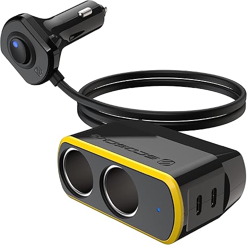 Scosche DCLSPD402SW DoubleUp Adaptador dual de 12 V con cargador dual de entrega de energía USB-C de 20 W, agrega puertos de alimentación y puertos