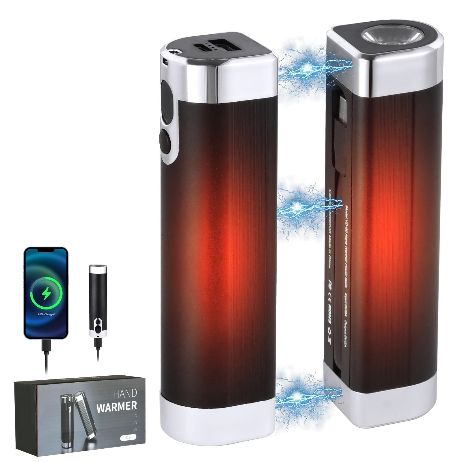 Chauffe-Mains Rechargeable - 10000mAh 2 In 1 USB Chaufferette Main Avec écran LED Et éclairage Couleur - Noir - Electroménager