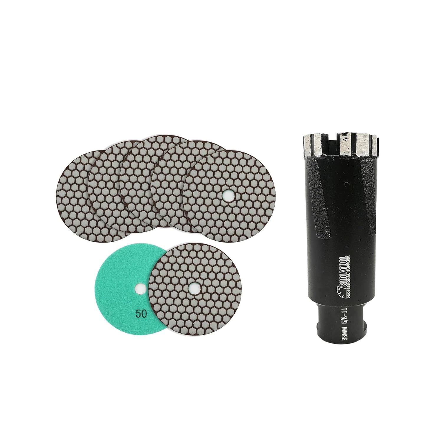SHDIATOOL 5 Inch Dry Diamond polishing Pads Grit 50 for Granite Marble Quartz(7-Pack)