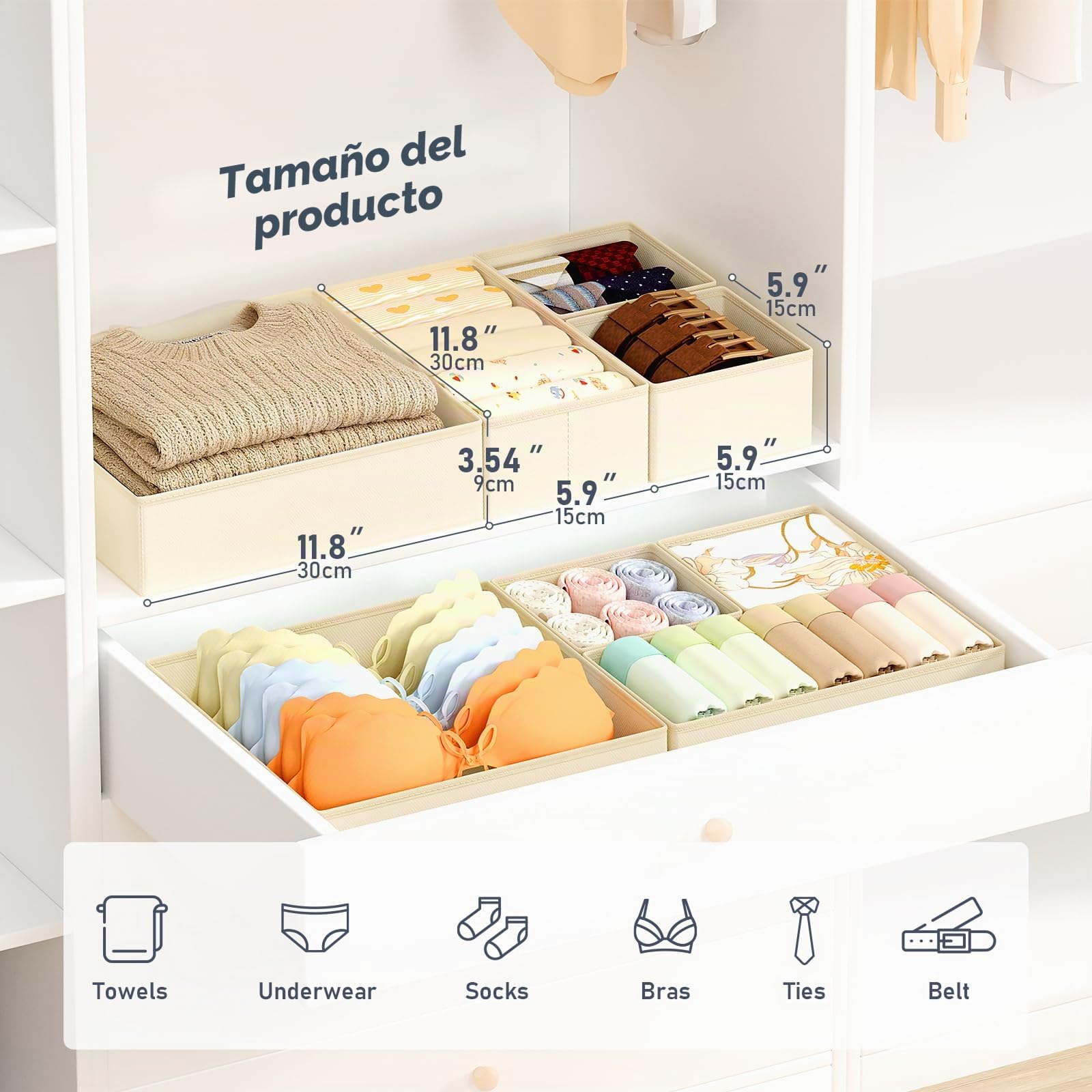 Organizador de Cajones DIMJ - 21 Cajas Plegables de Tela No Tejida para Almacenaje, Beige