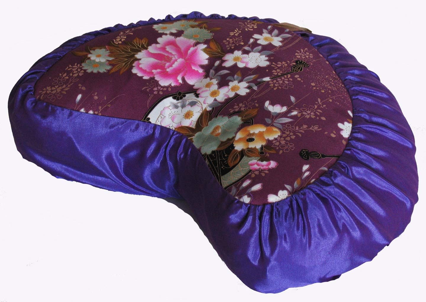 Meditation Cushion Crescent Buckwheat Zafu Pillow (Japanese Silk Purple)
