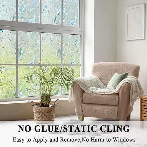 Miniatura 5 de Película decorativa para ventana Tulip, película de privacidad esmerilada sin pegamento, película para puerta de vidrio emplomado, adherencia