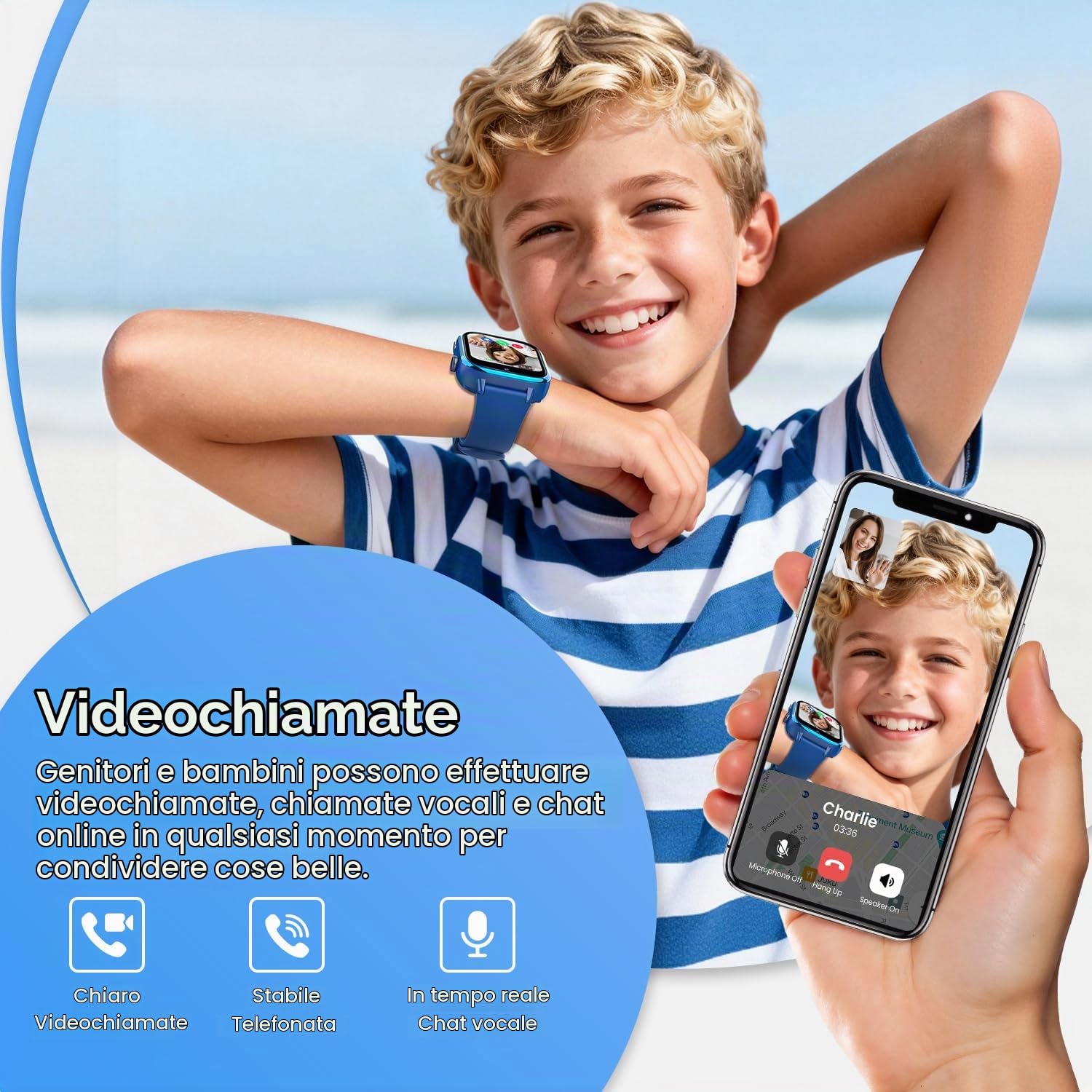 RUXINGX Smartwatch Bambini con GPS, Videochiamate, 4G Orologio Chiamate Blu | Chat Vocale, Funzione SOS, Modalità Scuola, Fotocamera, Sveglia, Contapassi Impermeabile IP68 per Ragazzi Ragazze Blu