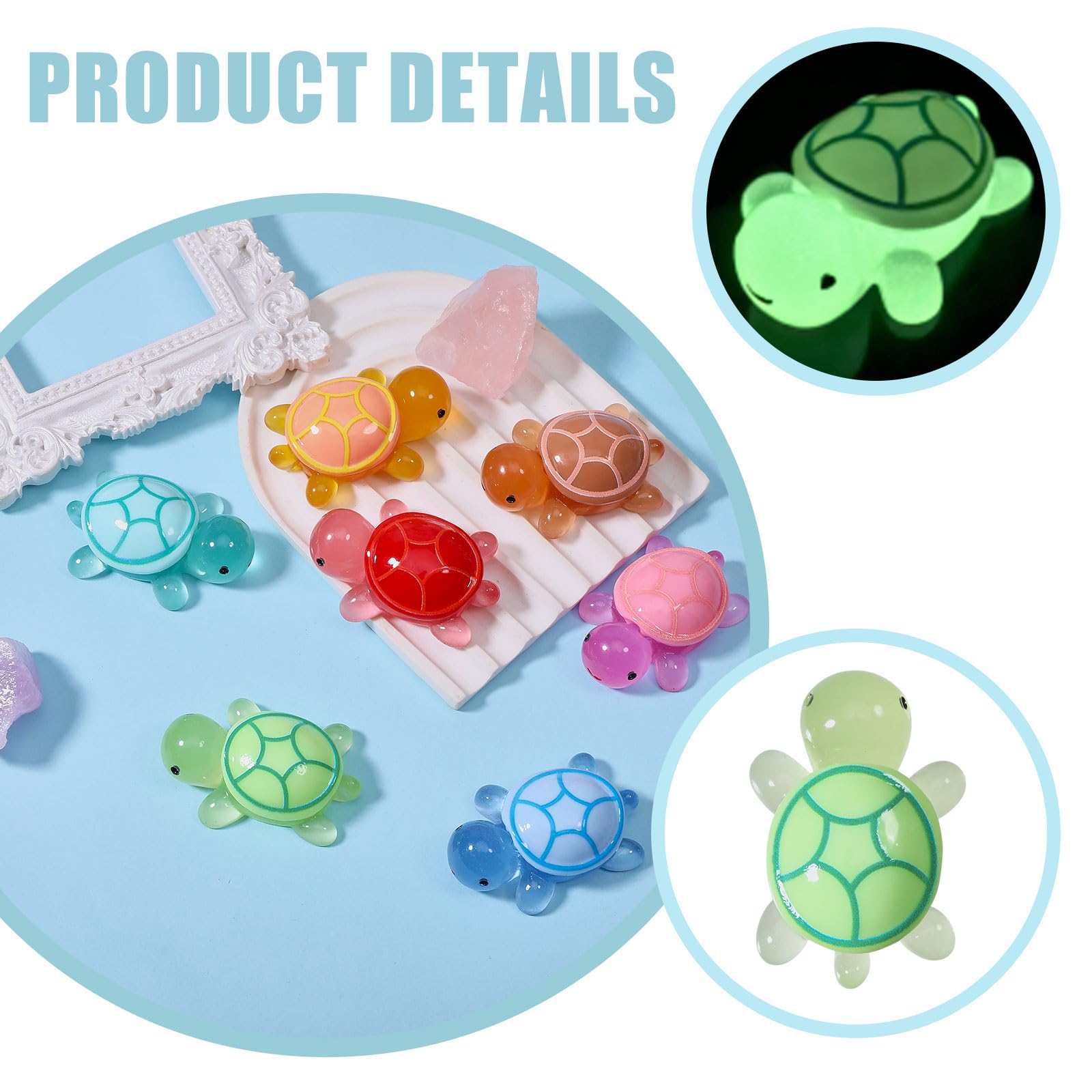 FREEBLOSS 50Pcs Luminous Mini Turtles Medium Glow in The Dark 3D Resin Turtles Resin Animals Figurine 5 Colors Turtle Decorations Plastic Animals Miniature Turtles to Hide - Image 4