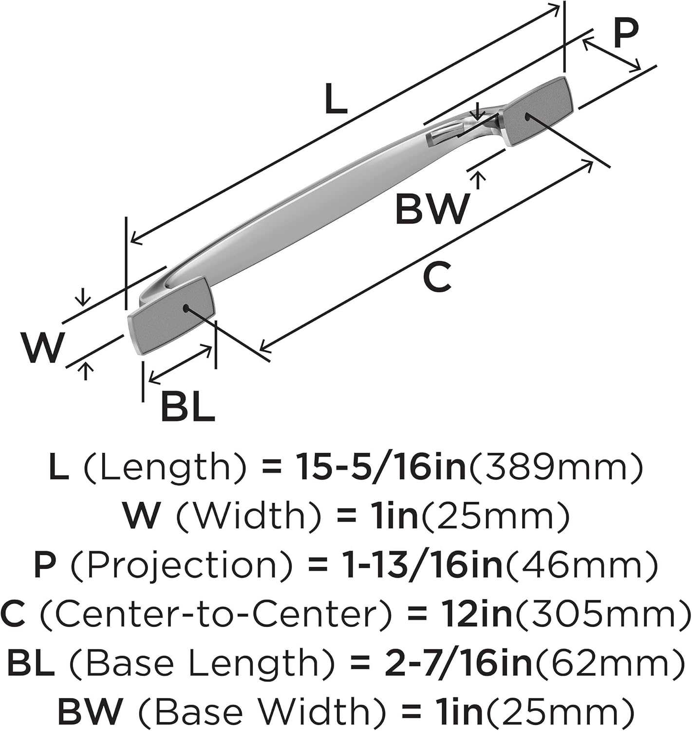 Amerock | Oversized Cabinet Hardware/Appliance Handle Pull | Polished Chrome | 12 in (305 mm) Center-to-Center Drawer Pull | Highland Ridge | Kitchen and Bath Cabinet Hardware | Furniture Hardware
