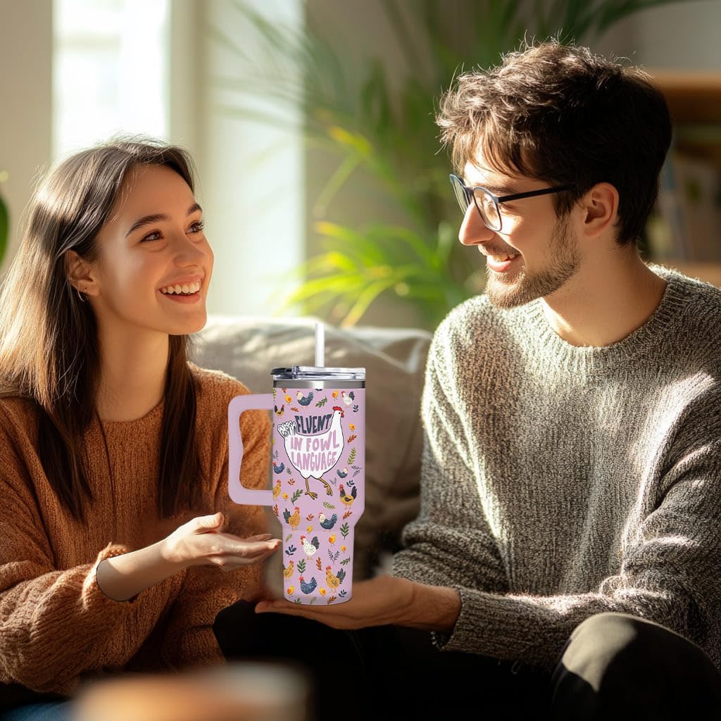 Chicken Gifts for Women - Christmas, Birthday, Mothers Day Gifts Idea for Chicken Lovers - Chicken Themed 40oz Tumbler with Handle - Image 5