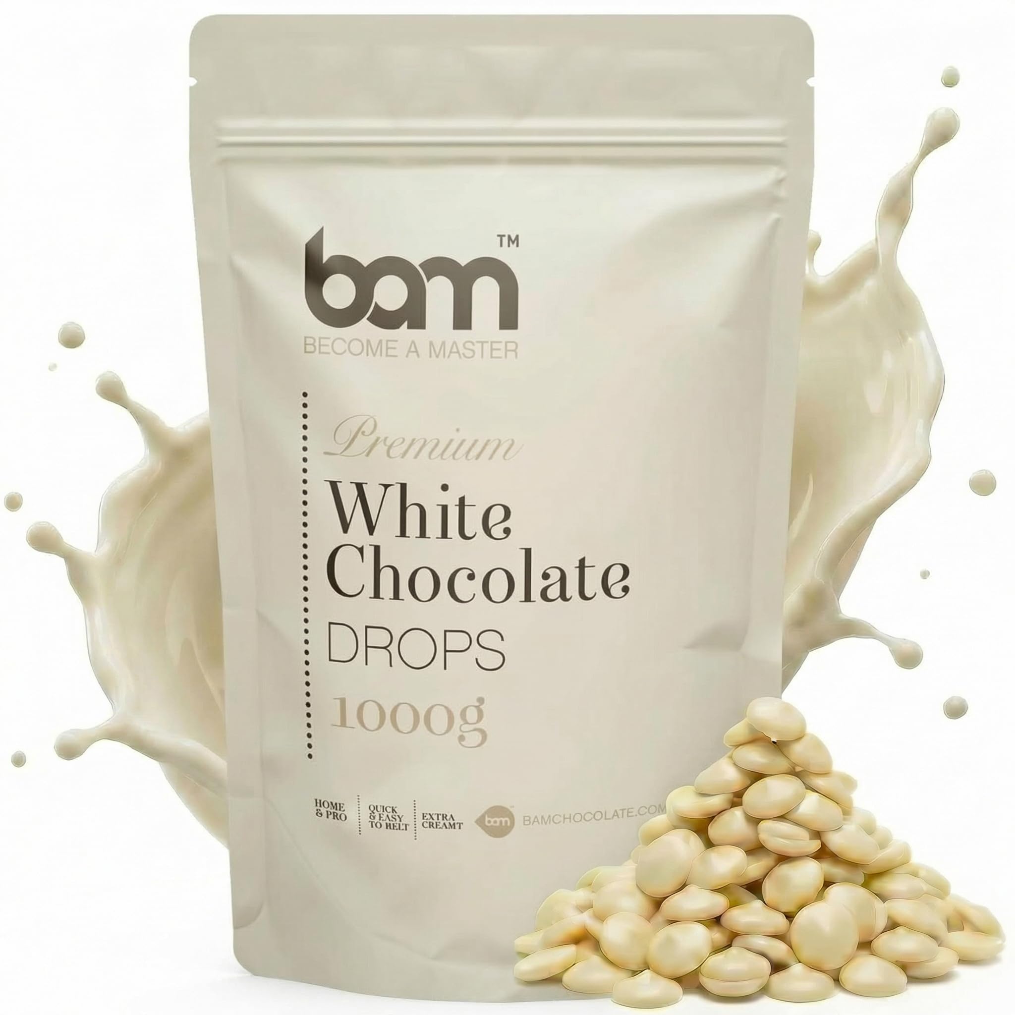 BAM Pépites de Chocolat Blanc – Chocolat Pâtissier pour Desserts, Ganaches, Crèmes et Fruits – Chocolat de Couverture de Qualité – 1kg