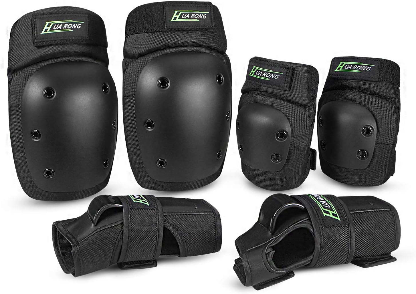 Everwell Protective Knee Pads Set, Protective Gear Set with Knee Elbow Wrist Pads for Kid Children Teenager Adult for Rollerblading, Skating, Biking, Cycling,Skateboard, Scooter, BMX etc.Medium-Black