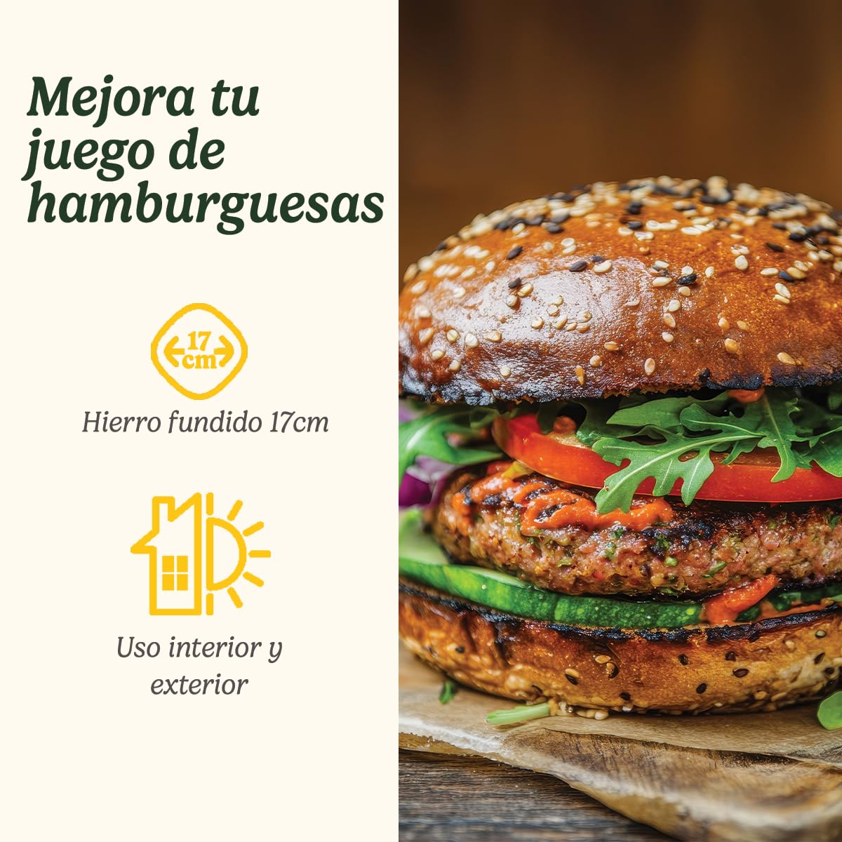 Cuisinart Prensa de hamburguesas de hierro fundido, resistente con mango resistente al calor, prensa de parrilla de 17 cm para hamburguesas, carne, sándwiches