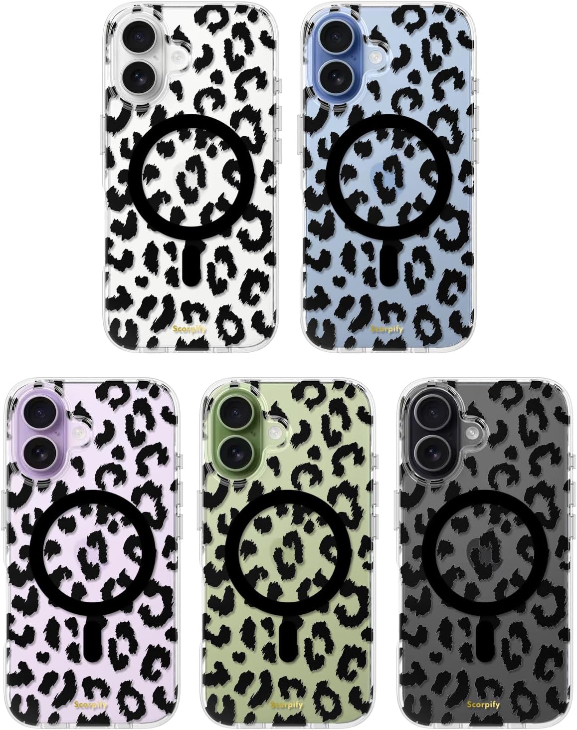 SCORPIFY for iPhone 17 Case [Compatible with MagSafe] with Black Clear Leopard Cheetah Print Design, Cute Clear Magnetic Phone Cover for Women Girls, [Non Yellowing] Slim Shockproof Bumper