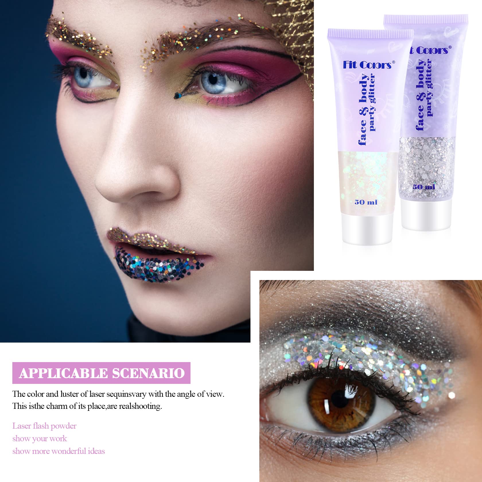 Body Glitter Gel Set – 3x Glitzergel Für Festival, Party & Karneval, Mit Holografischem Effekt, Hautverträglich