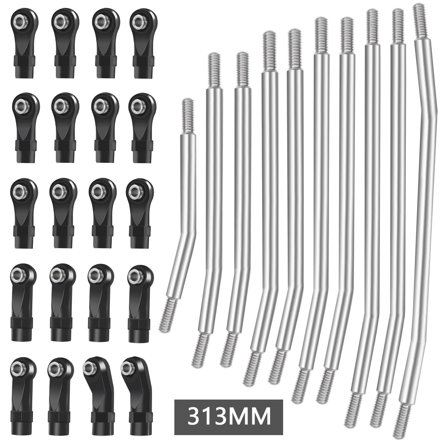 313mm/324mm Metal Link Set Linkage Steering Rod with Nylon End Kit for 1/10 RC Crawler Car Compliable with Axial SCX10 SCX10II 90046 (313mm)