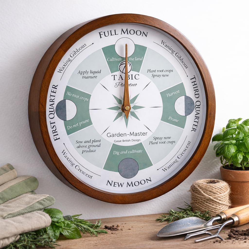 Planeteco Garden Master - Moon Gardening Clock - Lunar Harmony Guide with Moon Clocks -Essential Gardening Tool for Biodynamic & Organic Gardening - Transform Your Garden - Dark Stain