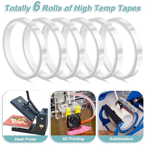 Miniatura 2 de selizo Paquete de 6 cintas de calor para sublimación de prensa de calor, cinta de transferencia de calor, cinta adhesiva de alta temperatura para