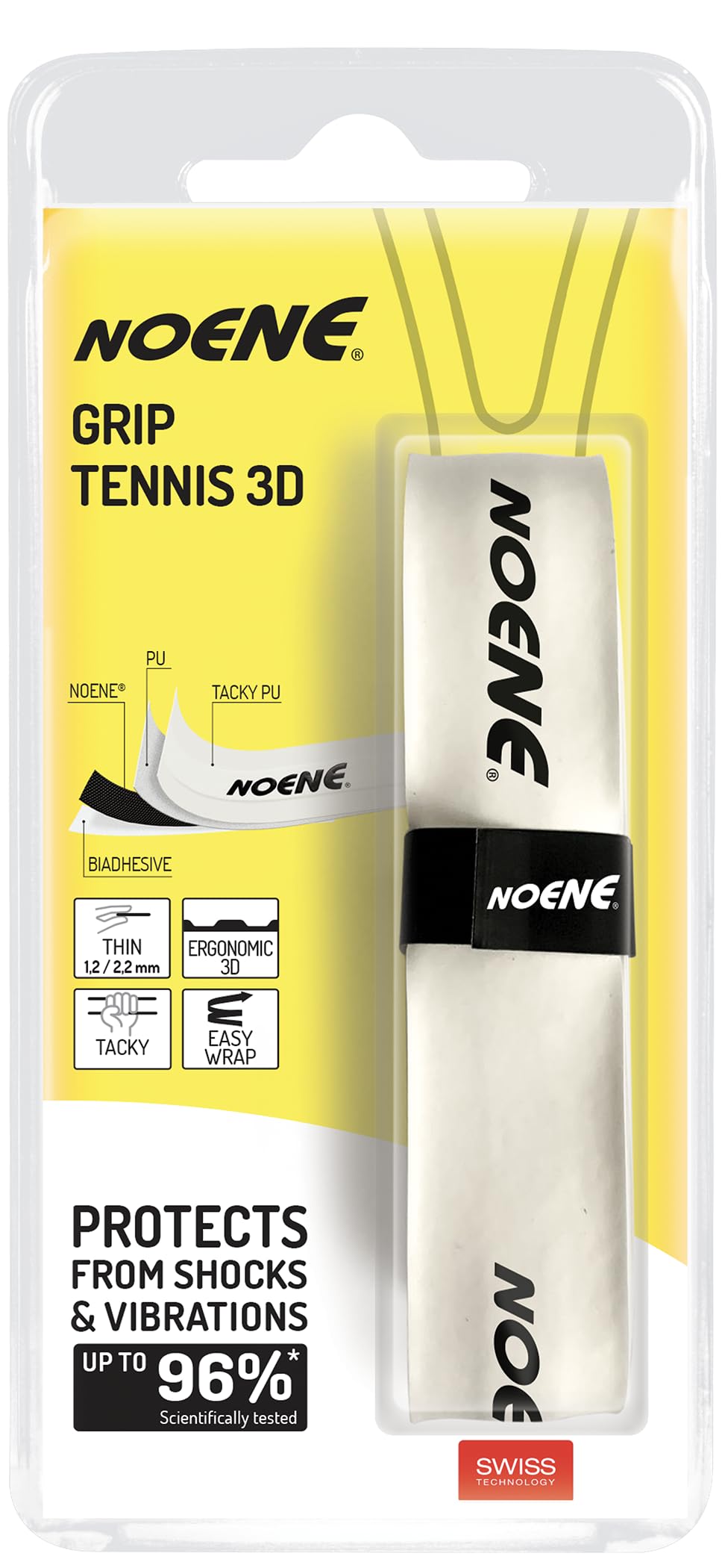 Noene Tennis Grip 3D anti-shock – Fascia per presa da tennis ammortizzante dalle vibrazioni per racchette | Impugnatura ergonomica di ricambio 3D | Riduce le vibrazioni e protegge dal braccio del