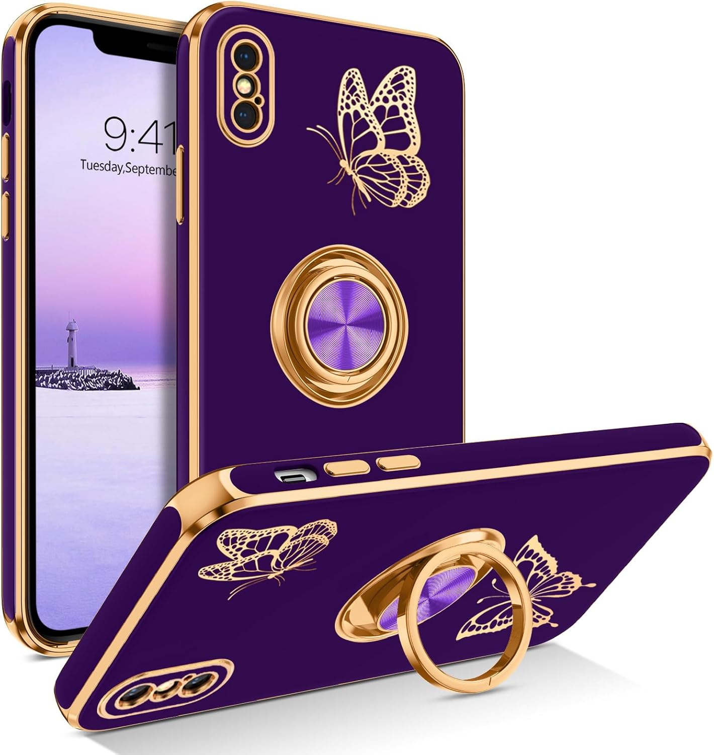 BENTOBEN iPhone XS Case, Phone Case iPhone X/iPhone 10, Slim Fit Gold Butterfly