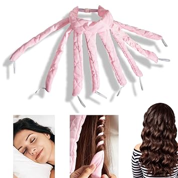 Heatless Hair Curler Rollers, Heatless Curling Rod Headband Lazy Heatless Curls for Long Wave Hair Styling No Heat Curling Rod Headband Hair Curlers to Sleep in Pink