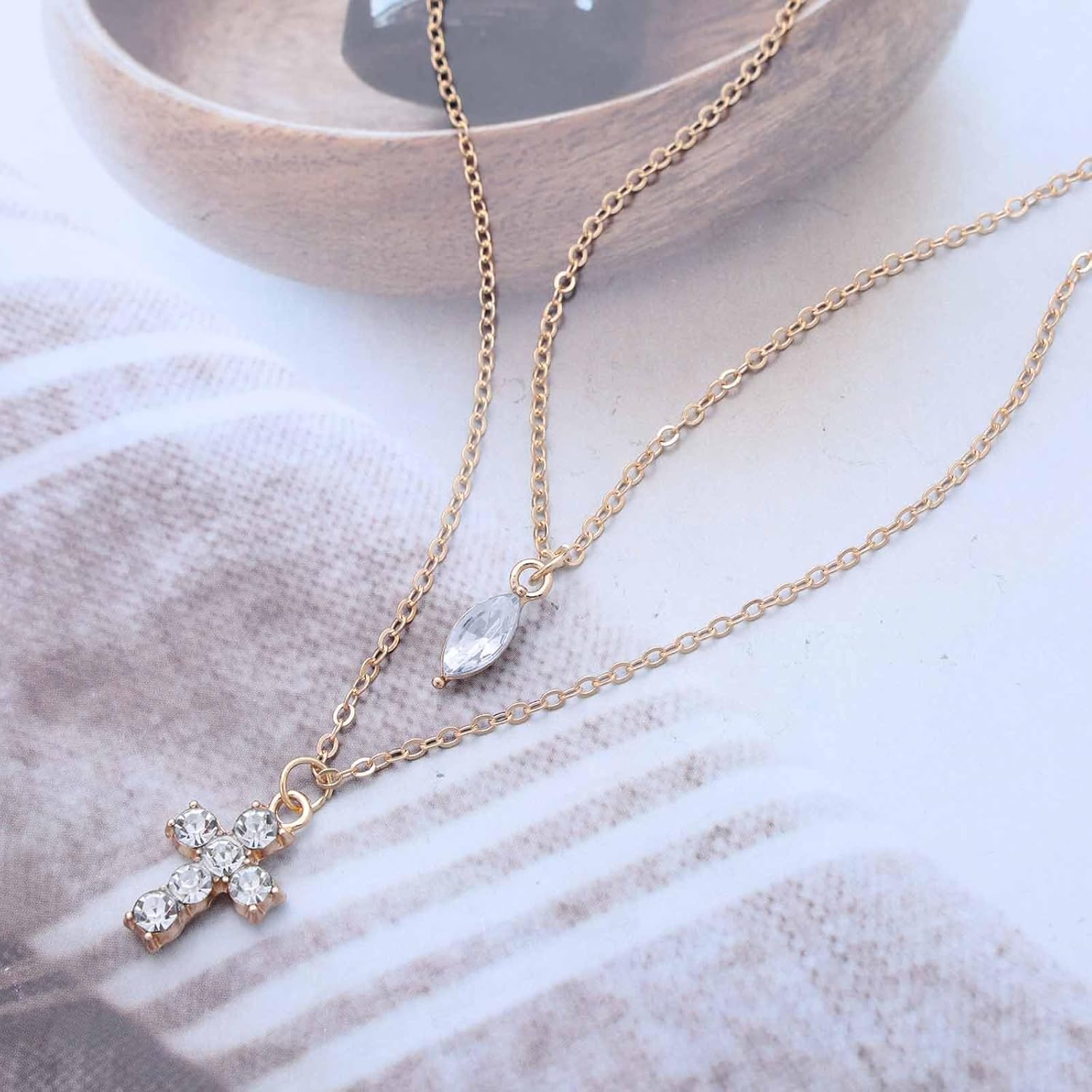 Andelaisi Boho Layered Crystal Cross Necklace Vintage Cross Crucifix pendant Necklace Gold CZ Teardrop Choker Necklace Adjustable Religious Cross Chain Necklace Jewelry for Women - Image 7