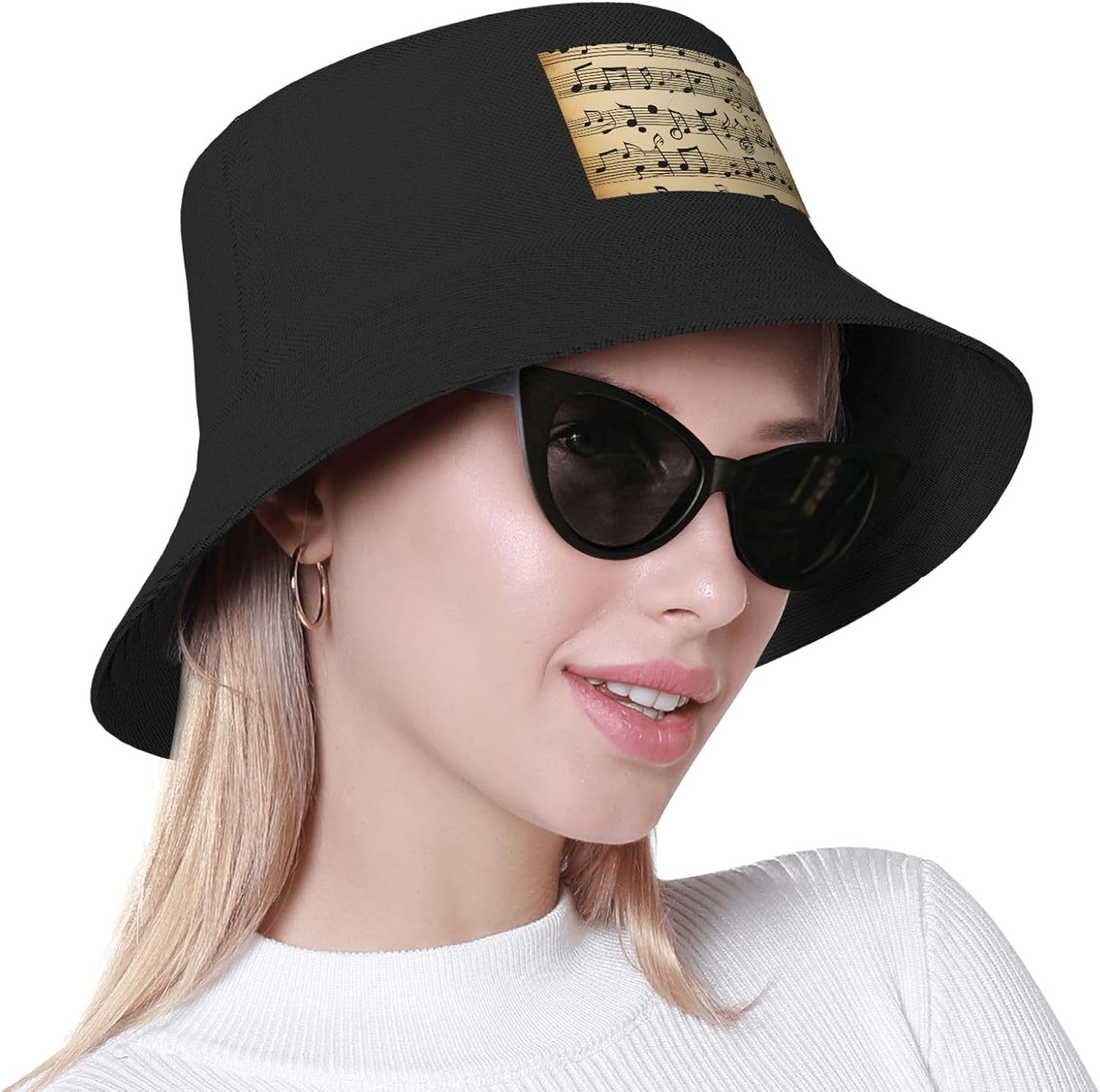 Musical Notes Print Men Women Sun Hats for Wide Brim Uv Protection Fishing Hiking Outdoor Hats