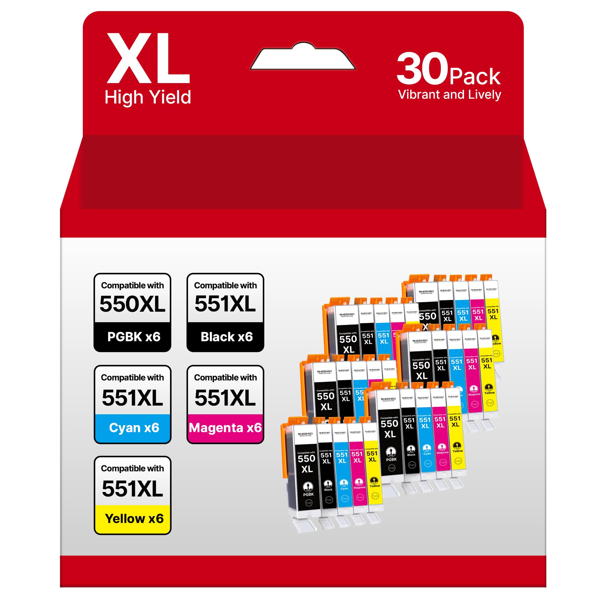 SHEENGO PGI 550 XL CLI 551 XL Kompatible für Canon 551 551 XL Multipack CLI 551 XL CLI-551XL CLI-551 551XL 550XL PGI 550 für Canon MX925 Druckerpatronen IP7250 IX6850 MX920 MX725 MG5650 (30er-Pack)