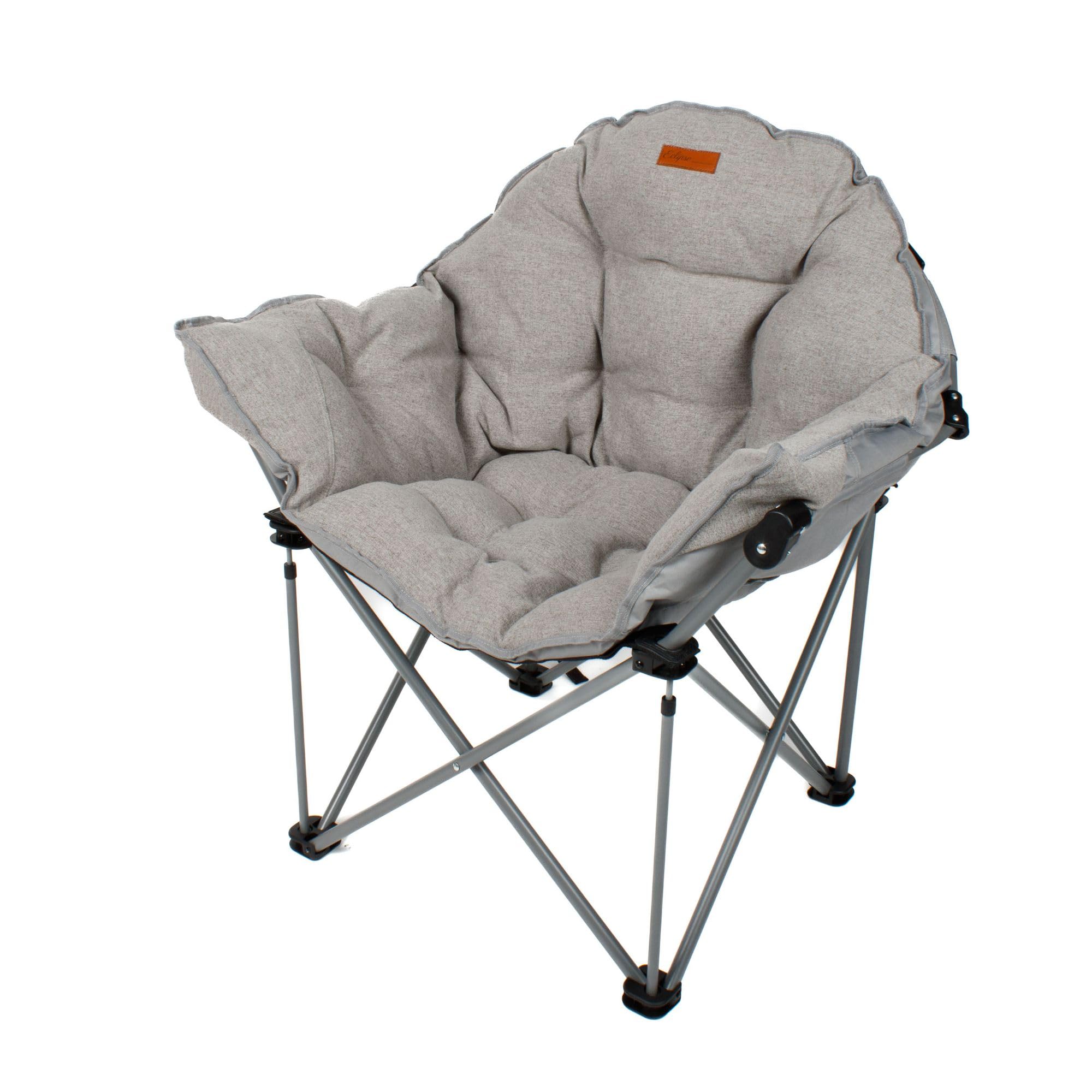 Eclipse Glampingstuhl Outdoor Campingstuhl Moonchair Super 200 KG | Soft Relax Stuhl klappbar Strandstuhl Balkonstuhl oder Gartenstuhl mit Tragetasche Modell: Atlas, Stofffarbe Stuhl:Grau