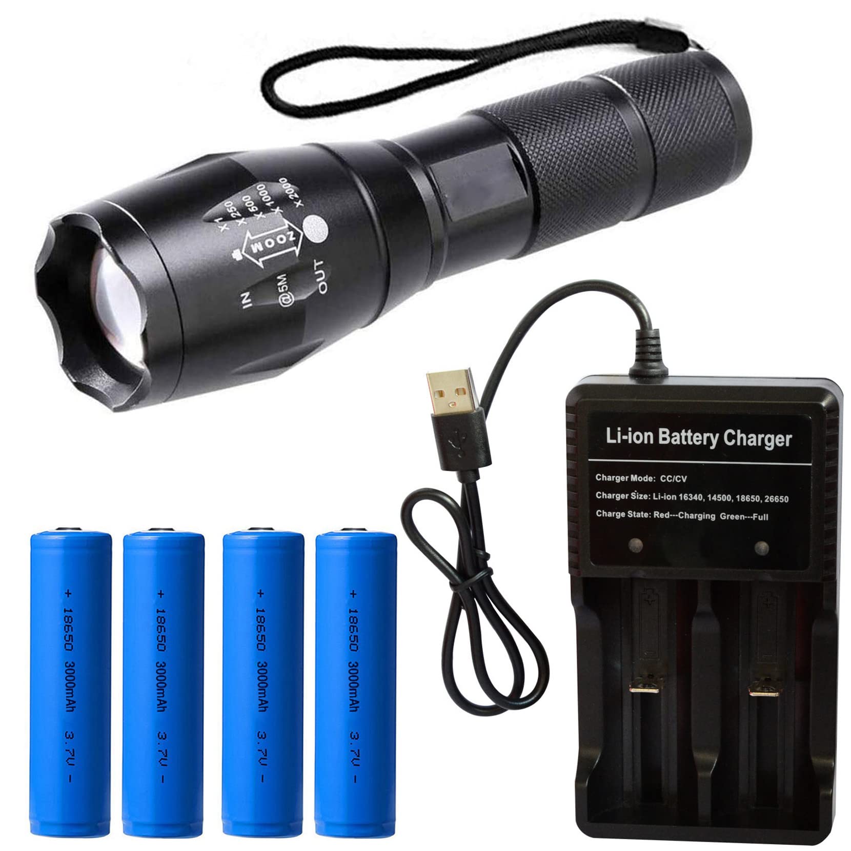 Amazon.co.jp: 1本懐中電灯 + 1本充電器 + 4本充電池 USBバッテリー  