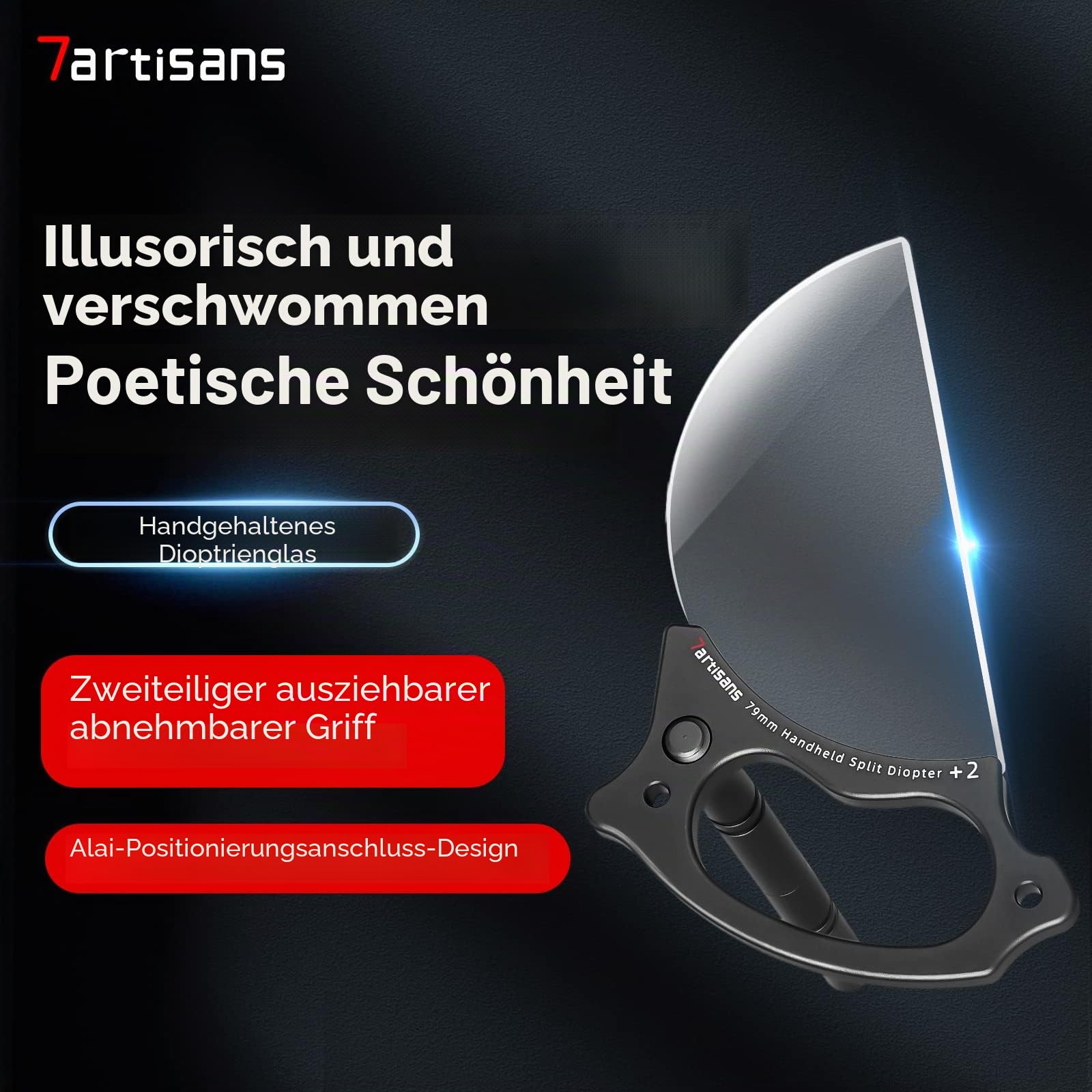 7artisans Handheld Split Dioptrien-Objektivfilter Universal Glas Kamera Filter Zubehör Spezialeffekte +2 für Fokus 35–85 mm