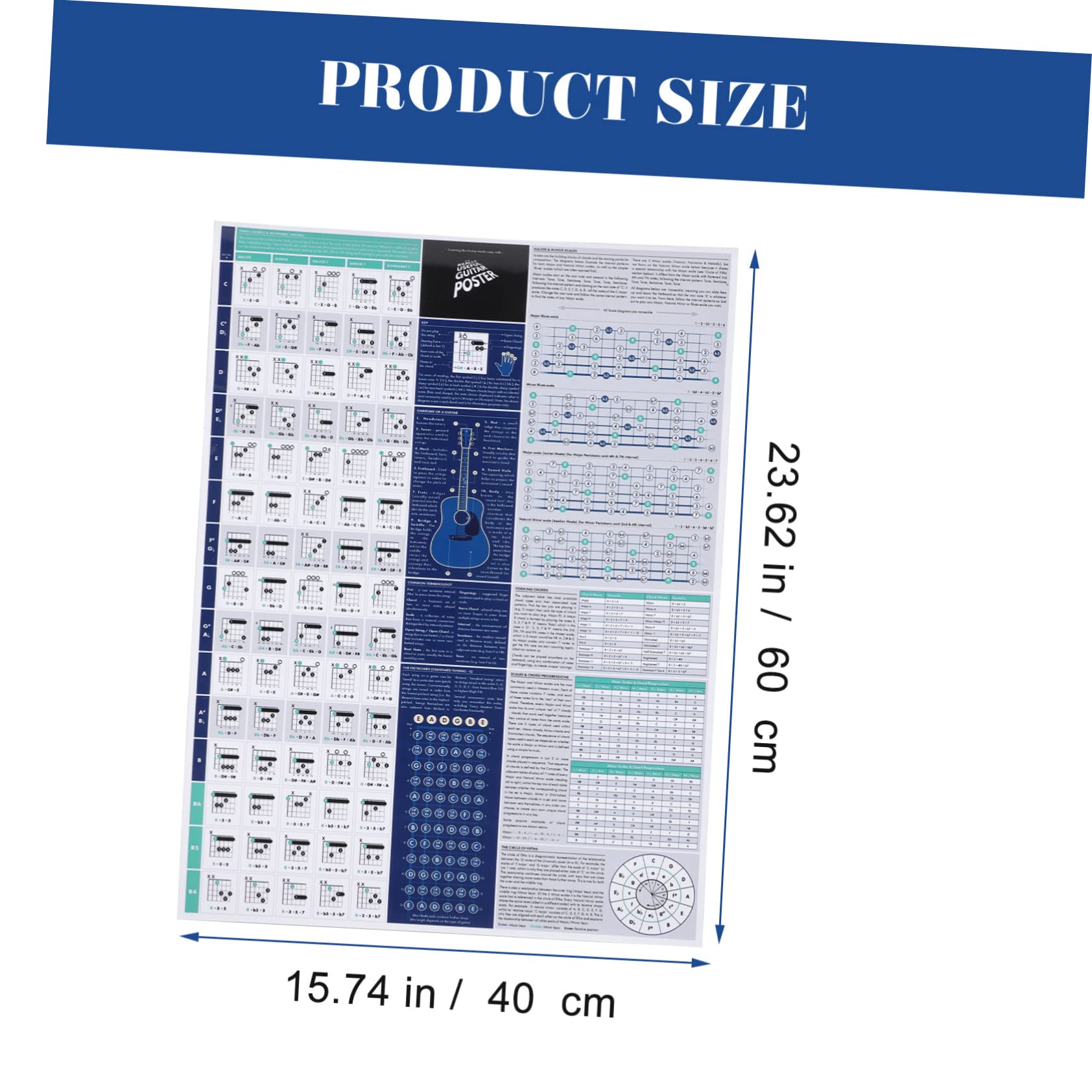 Totority Musical Educational Reference Guide Guitar Learners Wall Chart Chord and Scale Diagrams