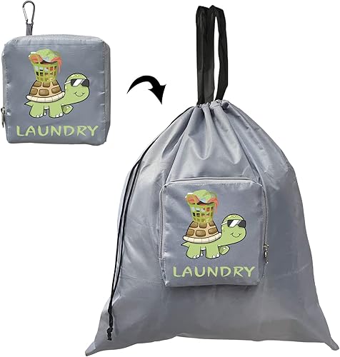 Bolsas de lavandería de viaje con asas y mosquetón bolsa de viaje plegable para ropa sucia con bonito patrón de tortuga bolsa de ropa sucia de 24