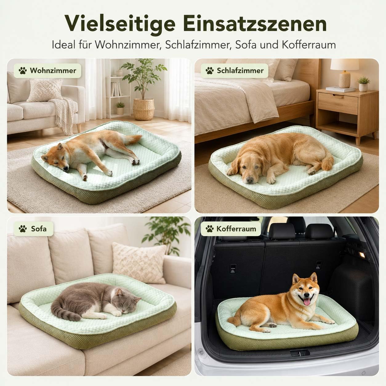 Leyof Premium Kühlkörbchen für den Sommer mit 3D-Mesh-Kühlmatte – Atmungsaktiv, Waschbar & rutschfest, Selbstkühlende Eisgarnfaser für Hunde & Katzen (Grün,XL)