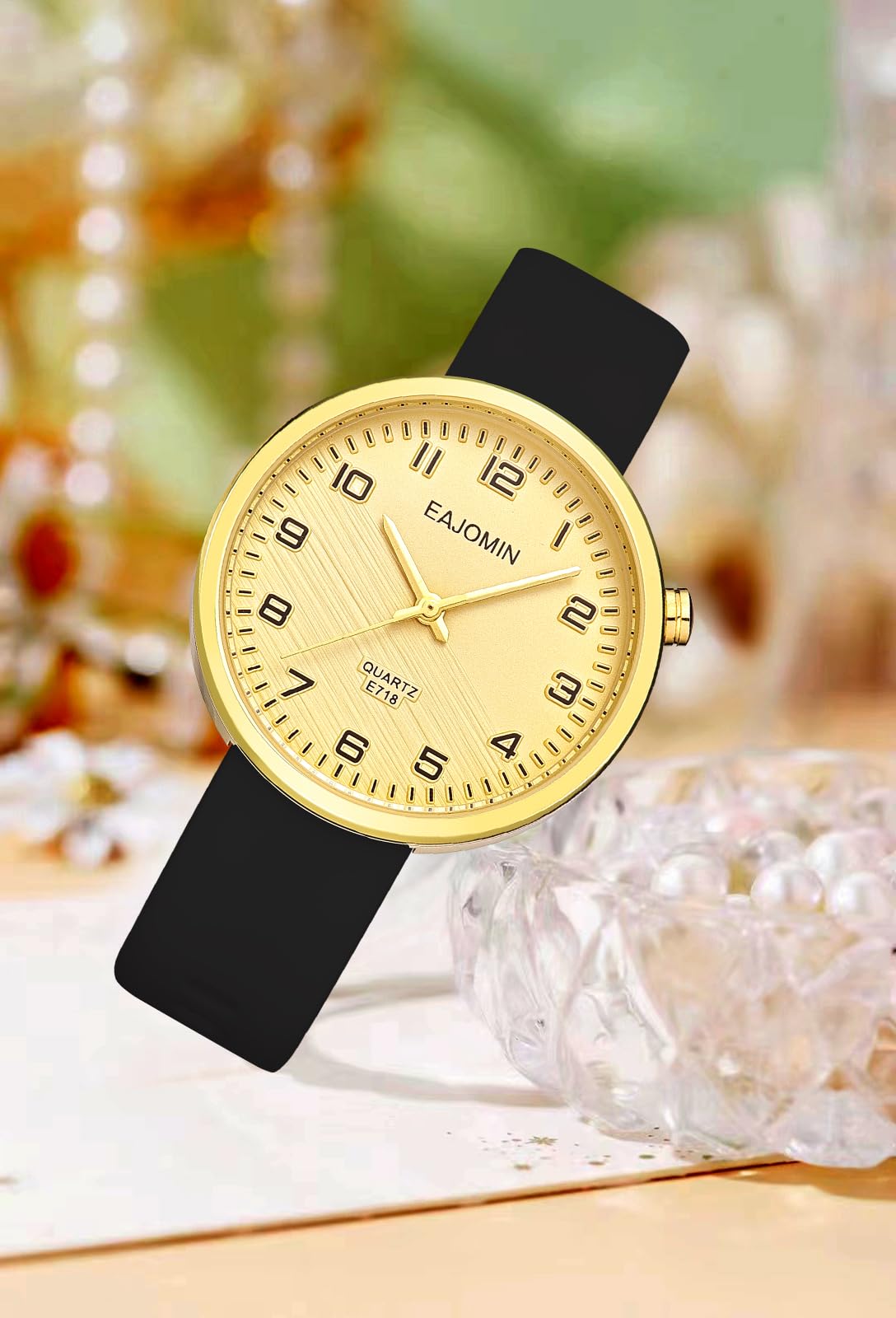 Wasserdichte analoge Damen-Armbanduhr für Krankenschwestern, Krankenschwestern, Damen, mit leicht ablesbarem Zifferblatt, Sekundenzeiger, weiches Silikonband, Quarz-Armbanduhr (E718 Gold),