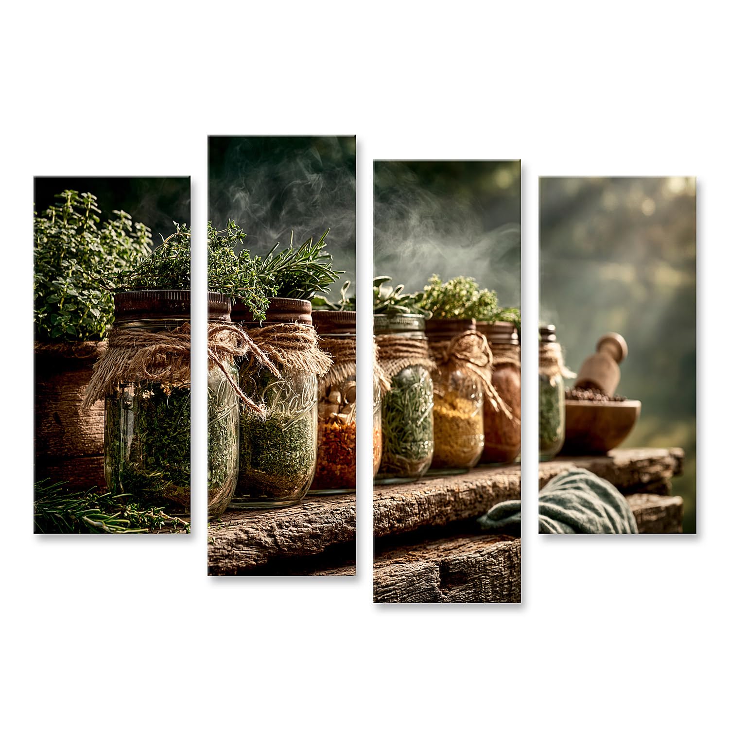 islandburner Quadro su tela, stile rustico di erbe aromatiche, da cucina, per buongustai, 4 pezzi