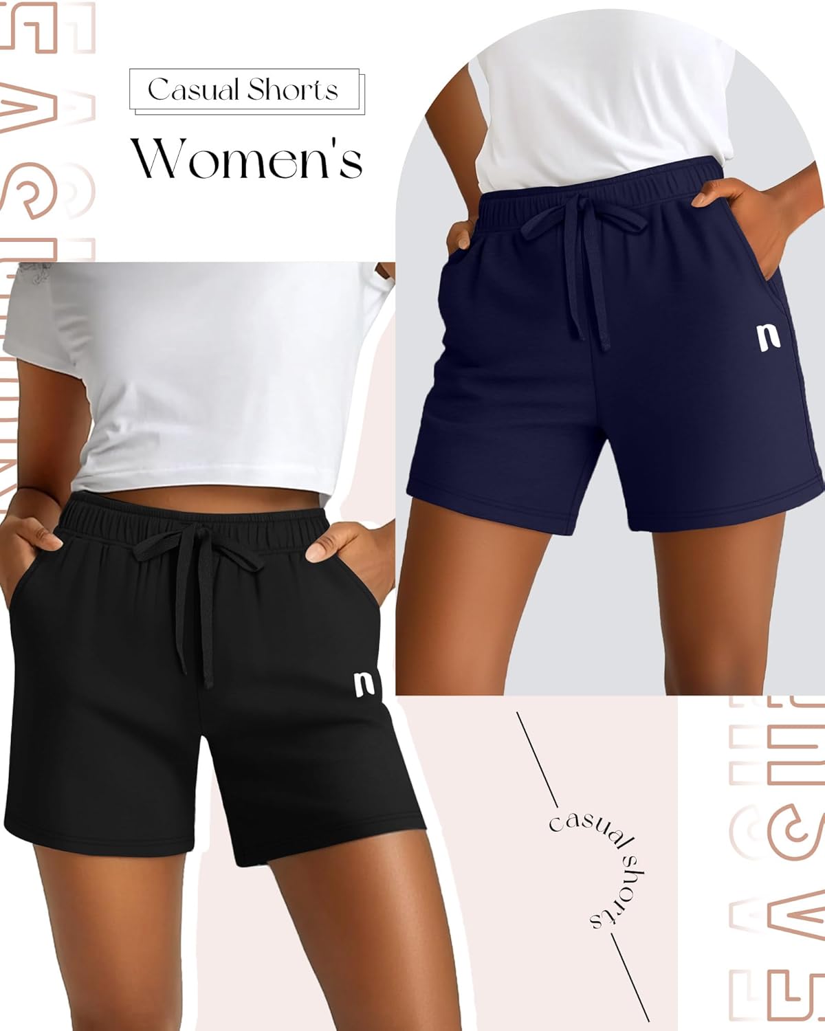 Neer 3 Pack Women's Sweat Shorts, Summer Drawstring Shorts with Pocket Loose Athletic Lounge Casual Running Bottoms - Image 2