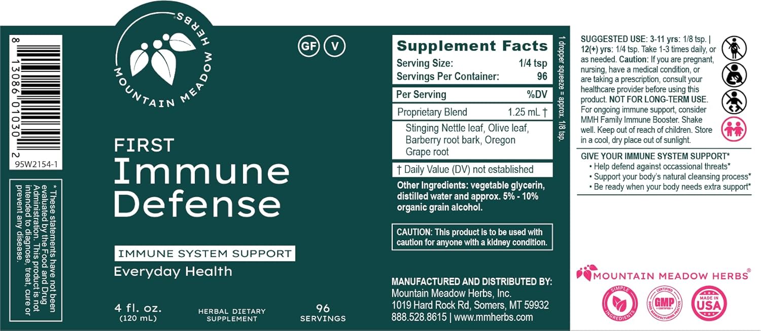 Mountain Meadow Herbs First Immune Defense | All Natural Immune Support in a Fast Acting Liquid Supplement - 4 oz.