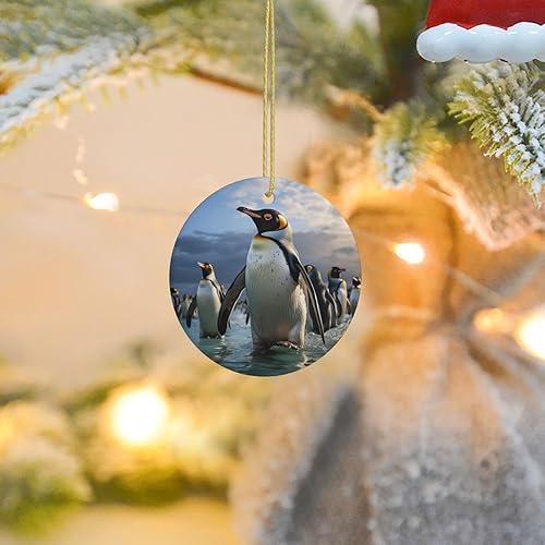 Miniatura 8 de Adorno colgante redondo de Navidad, pingüino de mar, adornos decorativos para árbol de Navidad, árbol de Navidad personalizado, colgante de cerámica