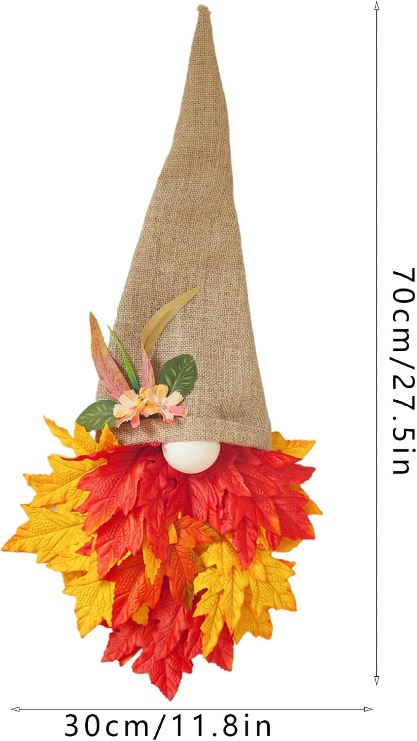 Thanksgiving Gnome Wreath Door Hanger, Autumn Maple Leaves Decor, 27.5 x 11.8 inch Fall Door Decoration, Rustic Burlap Harvest Festival Wreath (Gnome Door Hanger Paper Box, 2)