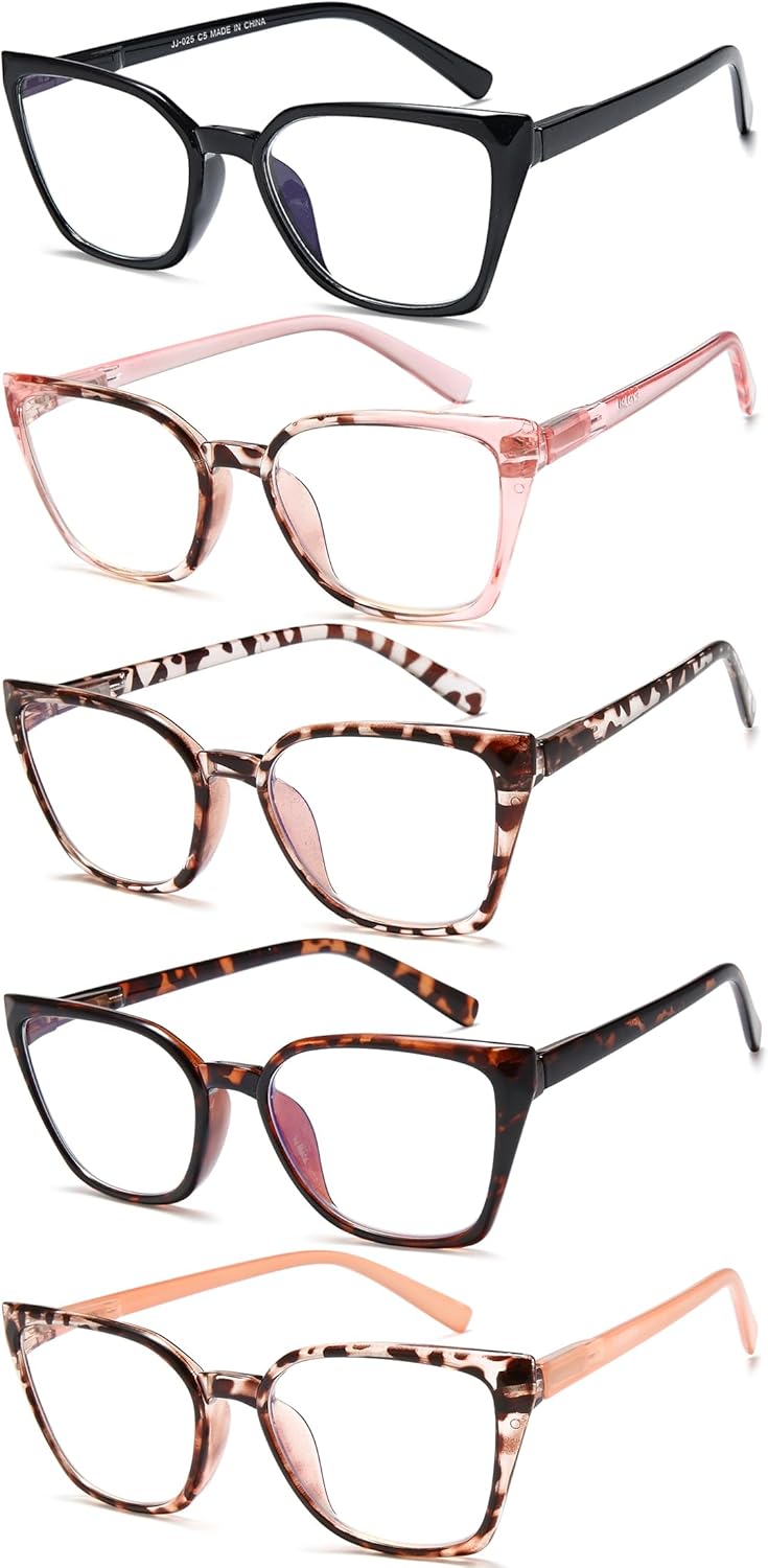 EYEURL 5-Pack Cat Eye Reading Glasses for Women Oversized Blue Light Blocking Readers Anti-Glare/UV Rays eyeglasses with Spring Hinges 1.50