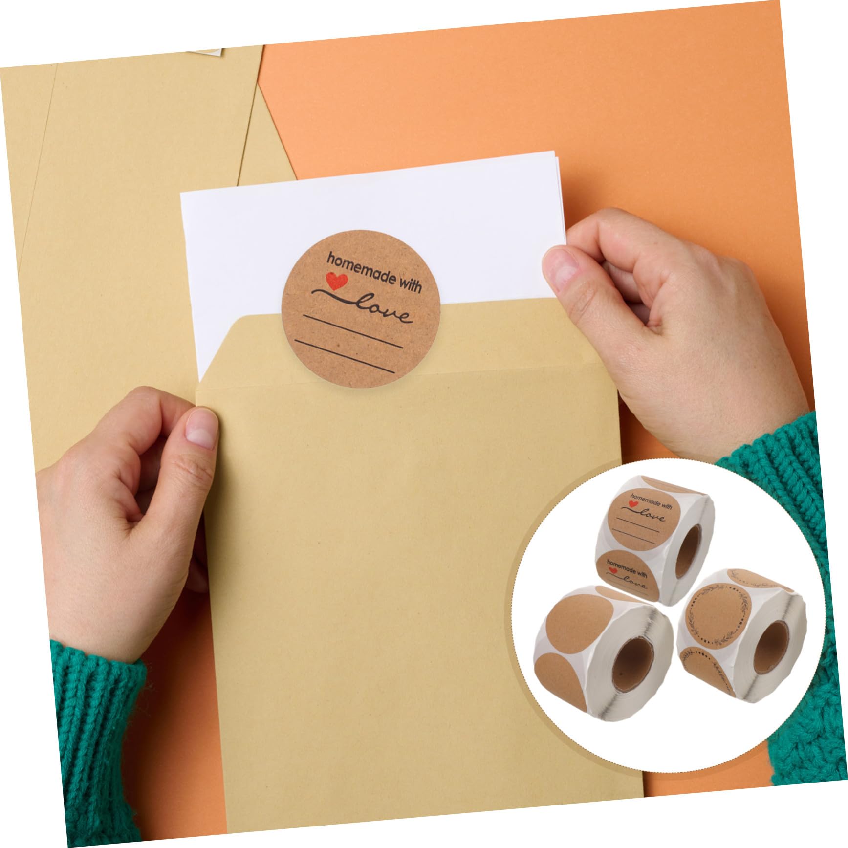 PLAFOPE 3 Pezzi Etichette Rotonde Kraft Adesive su Rotolo Kraft con Forte per Sigillare Buste e Barattoli Etichette Bianche Scrivibili Mano per Organizzazione e Regali