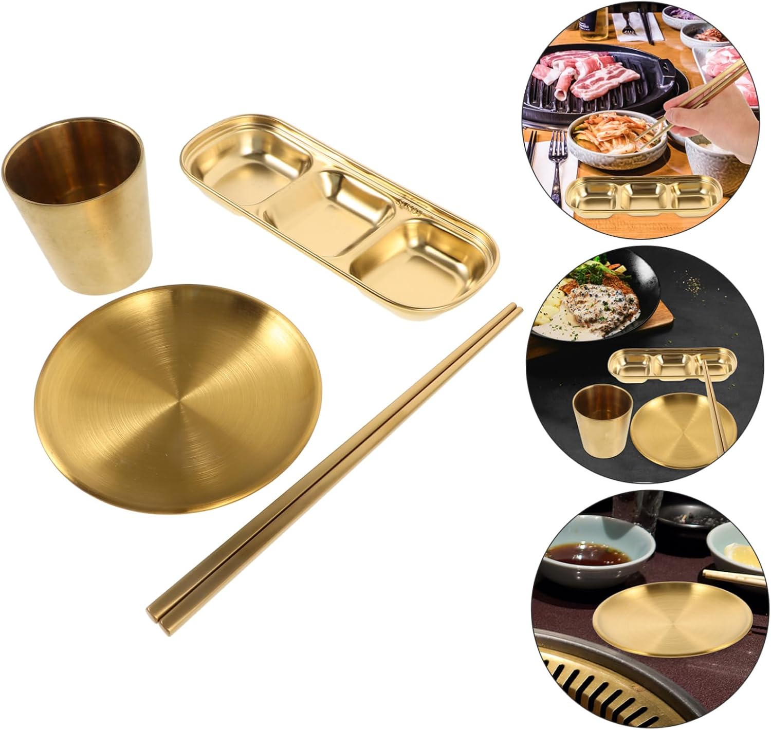 Stainless Steel Sauce Dishes Xmas 3-grid round Tray for Families