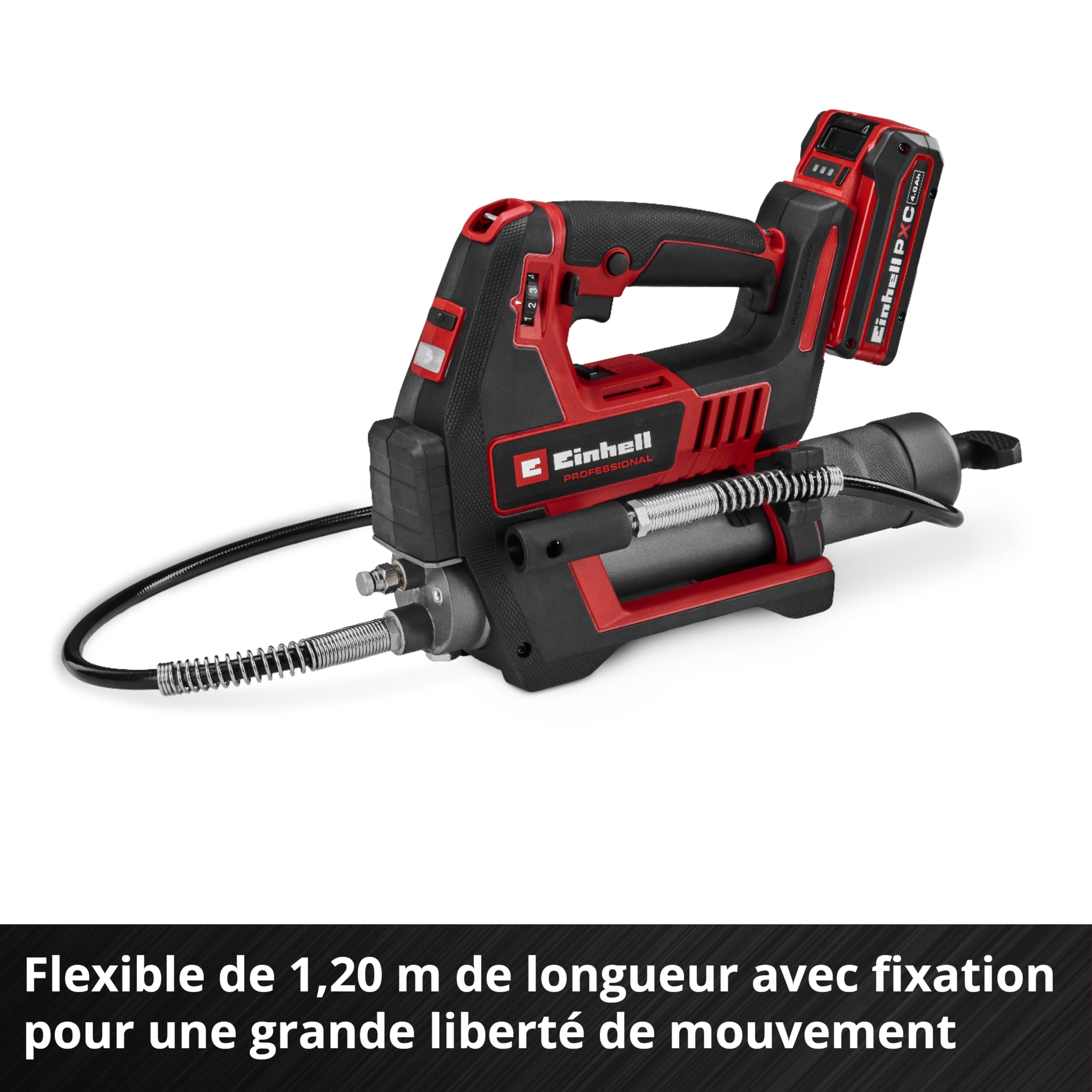 Pompe à graisse sans fil Einhell Professional TP-GR 18/690 Li-Solo | PXC | 18 V | max. 690 bar/10 000 PSI | débit max. 295 ml/min | régulation de la quantité de graisse | 2 vitesses | sans fil