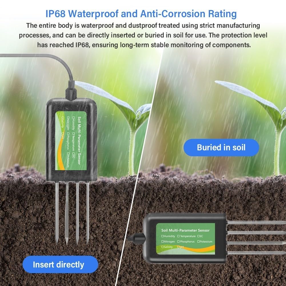 Sensor de suelo USB con prueba de pH, temperatura, humedad y NPK, medidor de prueba de suelo para monitoreo del crecimiento de plantas de agricultura y jardinería